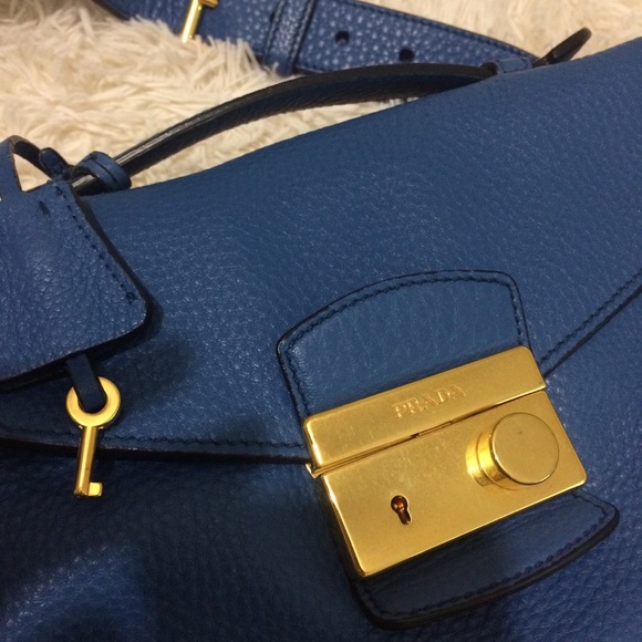 Prada Authentic Satchel Bag Pebbled Leather Blue - Picture 8 of 15